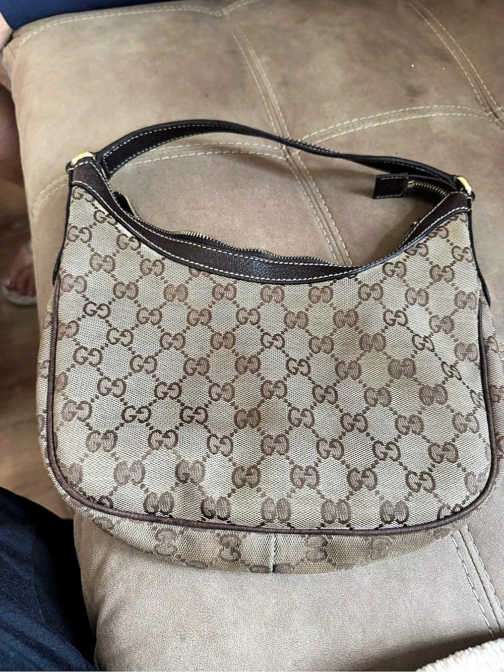 Gucci GG Canvas Shoulder Bag in Brown & Beige